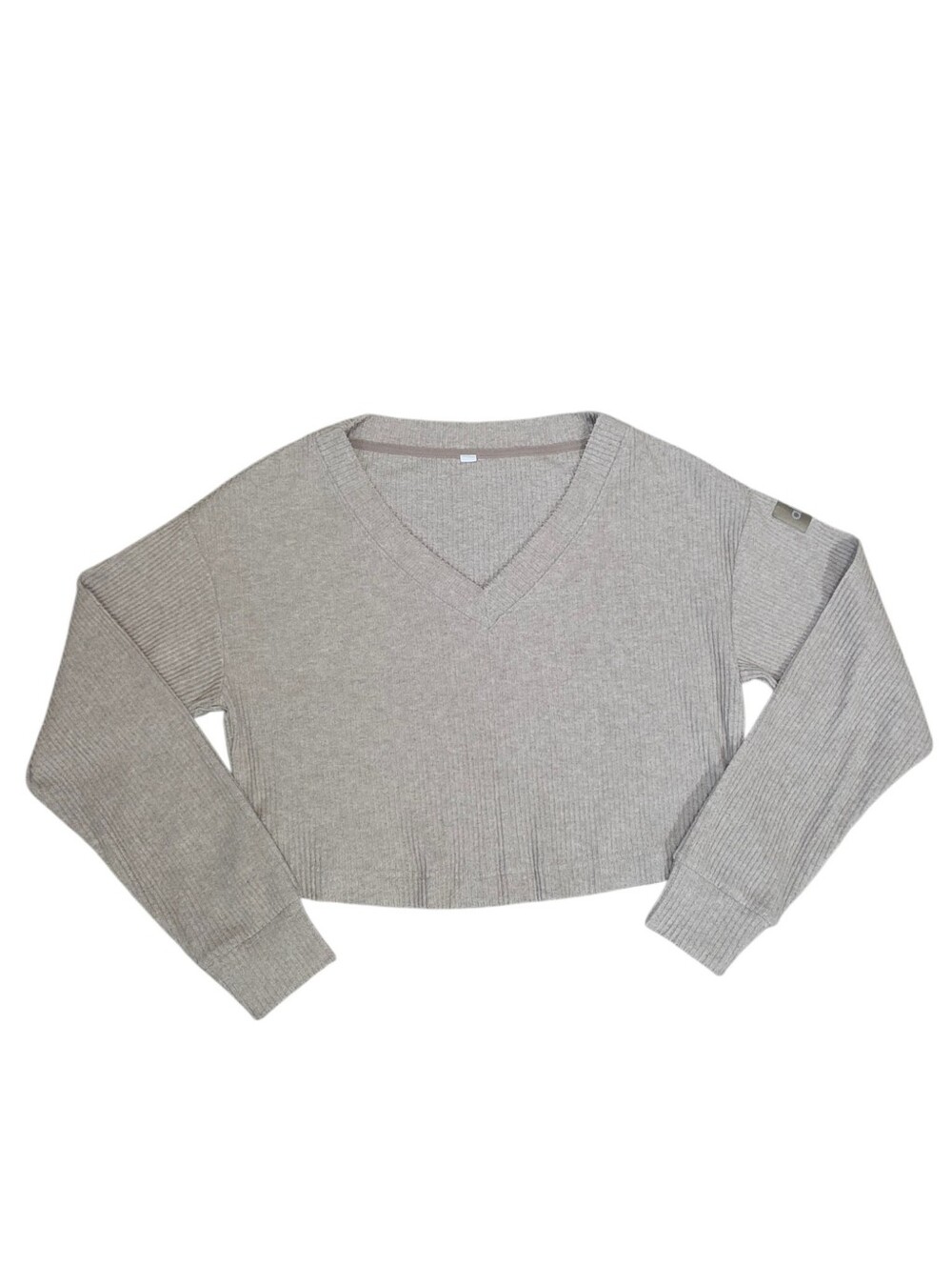 ALO Yoga Muse Ribbed Crop Sweater in Heather Oat Size Med - Picture 5 of 6